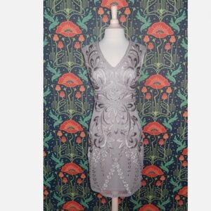 Sue Wong Gray Embroidered Mesh Soutache Party Cocktail Sheath Dress Nwt 2
